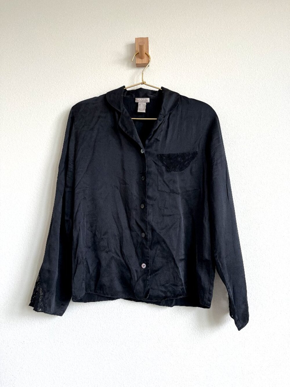 Nordstrom Lingerie Black Silk & Lace Button Down - Pajama/Layering Top - Size XS